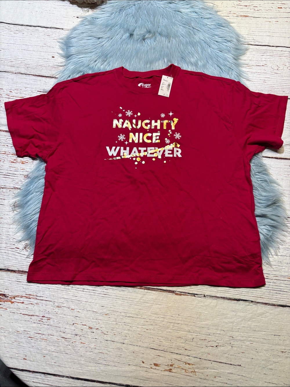 NWT Sugar & Jade Kids "Naughty Nice Whatever" Red Graphic Tee sz L